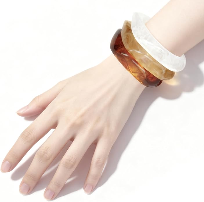 Chunky Acrylic Bracelets for Women -4Pcs Trendy Chunky Bangle Fashion Big Stackable Bangles Set, Trendy Cuff Bracelet Stack Fashion Womens Jewelry Gifts