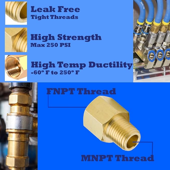 2 Pack, 1/2 x 3/8 Reducer, 1/2" Female NPT x 3/8" Male NPT Brass Reducer. - Image 3