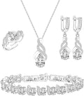 LMXXVJ Jewelry Set for Women,Teardrop Cubic Zirconia Necklace Earrings Adjustable Ring Bracelet Jewelry Set Formal Jewelry Gift