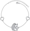 FLYOW 925 Sterling Silver Cute Animal Heart CZ Hedgehog Pendant Necklace and Stud Earrings Bracelet Set for Women Birthday Jewelry