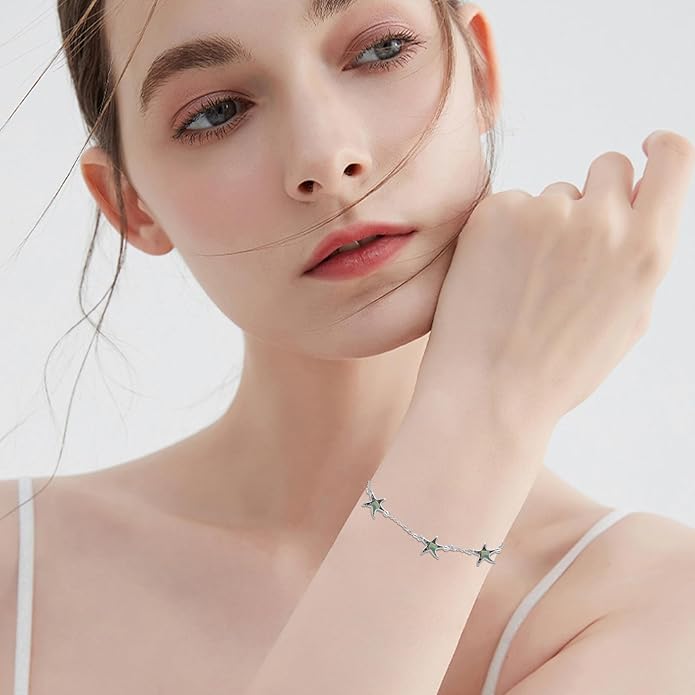 Cuoka Abalone Starfish Bracelet for Women S925 Silver Plated Adjustable Shell Sea Beach Ocean Bracelet Summer Beach Jewelry