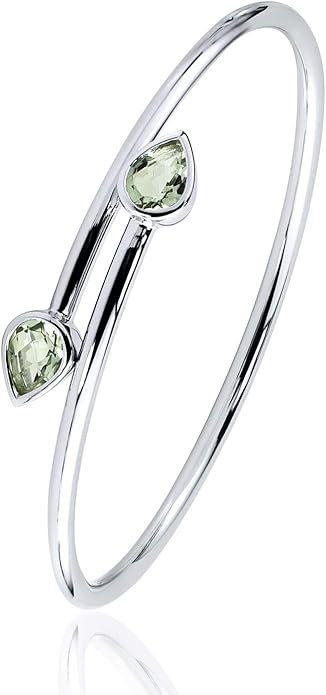 Diamond Wish Sterling Silver Pear-Cut Green Amethyst Stackable Bypass Bangle Bracelet 2.00 ct