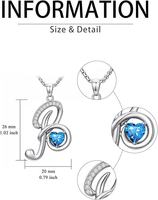 Valentines Day Gifts for Women Alphabet A to Z Initial Birthstone Pendant Necklaces for Women - 18k White Gold Plated Personalized Name Jewelry Valentine Mothers Day Birthday Gifts for Women Her Girlfriend