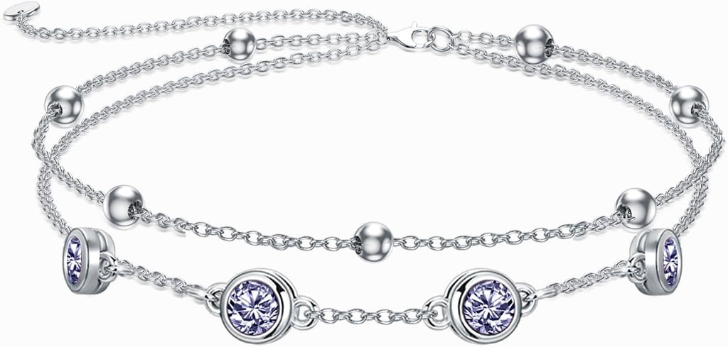 Dorunmo 925 Sterling Silver Birthstone Anklet Bracelets for Women Birthday Mother's Day Jewelry Gifts for Wife Girlfriend Mother Her
