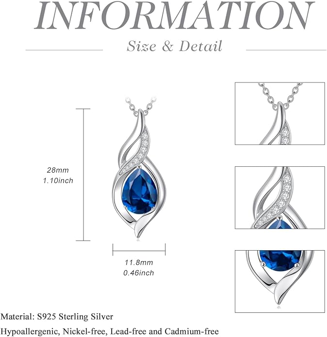 Birthstone Necklace for Women Infinity Necklaces 925 Sterling Silver Teardrop Love Birthday Jewelry Valentines Day Birthday Gifts for Her Mom Wife Girlfriend