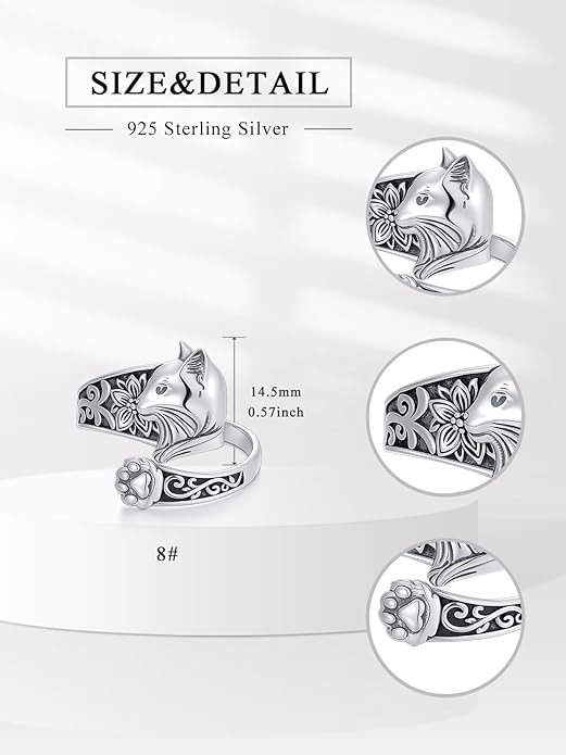Midari Sun and Moon/Bee/Celtic/Life of Tree/Lotus Spoon Ring for Women 925 Sterling Silver Adjustable Ring Open Ring for Women Men Halloween Birthday Gift