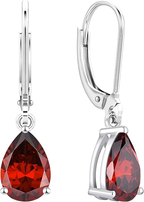 YL 925 Sterling Silver Teardrop Dangle Drop Earrings for Women 7x10 MM Solitaire Birthstone Leverback Jewelry