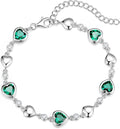Carleen Birthstone Bracelets for Women 925 Sterling Silver Five Heart Station Created Gemstone Tennis Bracelet Jewelry Anniversary Birthday for Wife, 7"+1.2" Extender