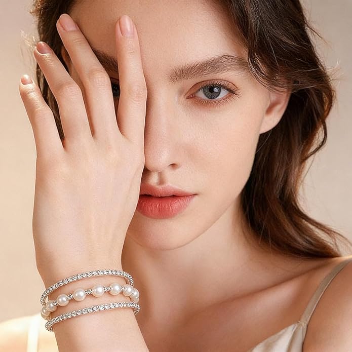 Suyi Rhinestone Bracelet Multilayer Gold Cuff Bracelet for Women Crystal Braidal Bracelets