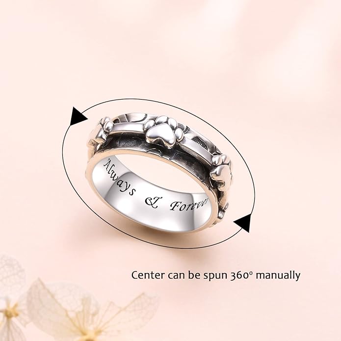 Ladytree Anxiety Relieve Rings 925 Sterling Silver Spinner Fidget Ring Worry Stress Relieving Boredom ADHD Autism Ring Platinum Plated Jewelry Birthday Gifts for Women Men