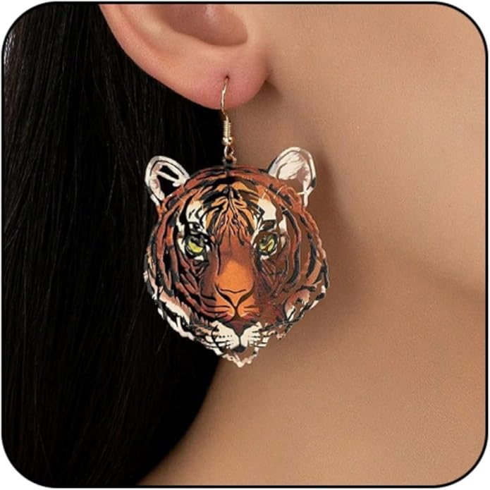 WCRAZYE Tiger Head Earrings for Women, Lightweight Gold, Football Team Spirit Mascot, Animal Inspired Game Day Jewelry
