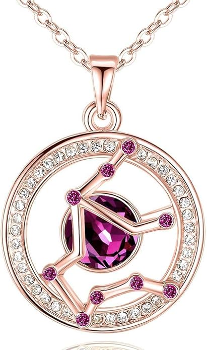 Leafael "Superstar Zodiac Constellation Pendant Necklace Made with Premium Crystal Horoscope Jewelry, Gold or Rose Gold Plated, 18"+ 2"