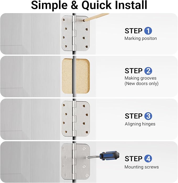 3 Pack 4 Inch Door Hinges Satin Nickel, Heavy Duty Solid Iron Interior & - Image 8
