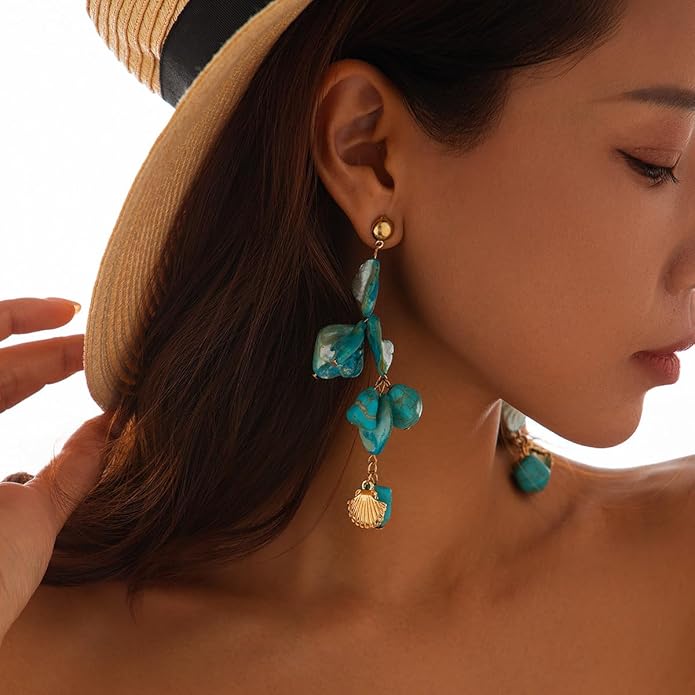 Natural Shell Hoop Earring for Women Shell Drop Dangle Earrings Bohemian Style Summer Beach Party Beachy Vacation Earring Jewelry for Women