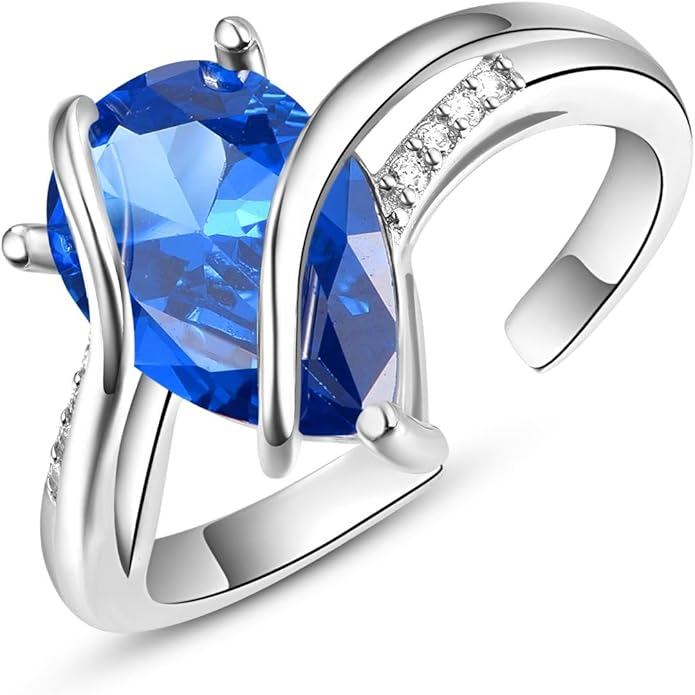 KINGWHYTE Adjustable Rings for Women Teardrop Pear Ring 925 Sterling Silver 0.85ct Teardrop Cubic Zirconia Open AdjustableThumb Ring for Women