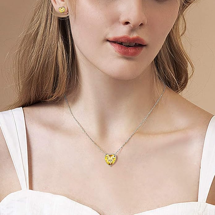Aurora Tears Hearts Necklace Earrings Jewelry Sets - Women 925 Sterling Silver Birthstone Pendants Earrings Set Crystal Wedding Birthday Jewelry