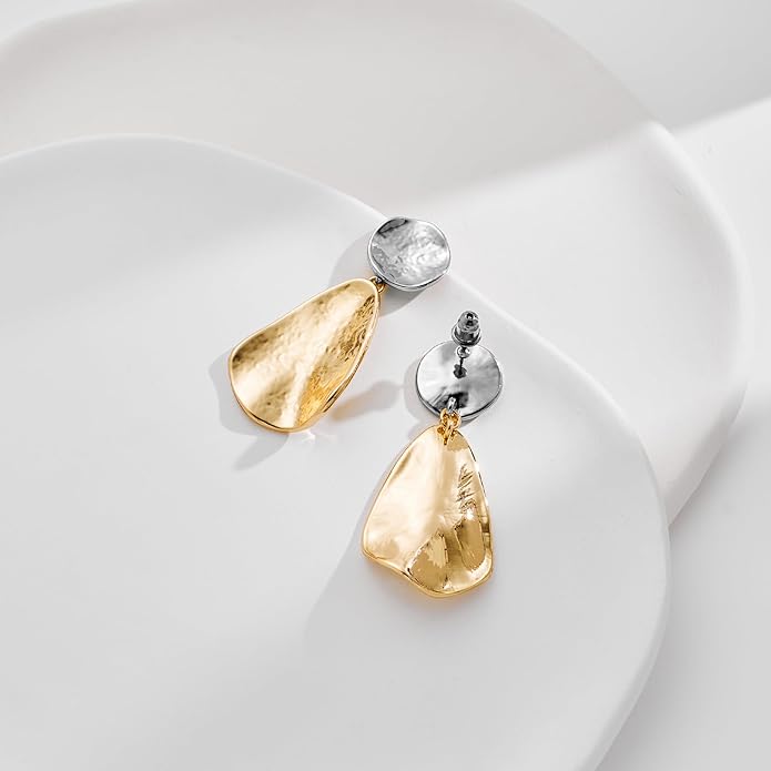 YUJIE Gold Plated Earrings for Women Geometric Chunky Dangle Earring Trendy Silvery Two-Tone Statement Jewelry