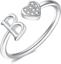 Valentines Day Gift Initial Rings for Teen Girls - S925 Heart Sterling Silver Rings for Teen Girls | 14K Gold/Rose Gold/Sterling Silver Plated Ring for Girls Kids Women Ring for Teenager Girls Gifts Adjustable, No Tarnish, Hypoallergenic