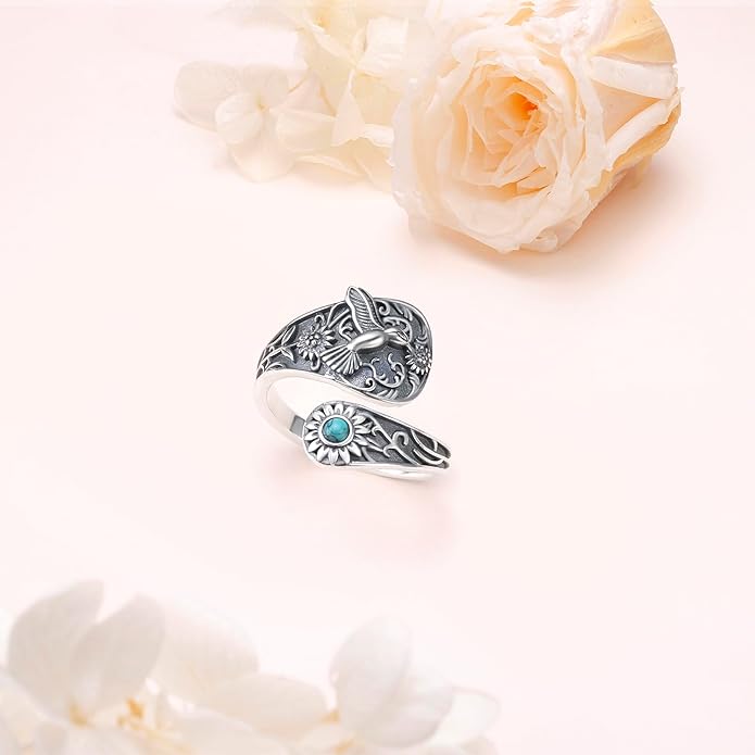 Hamsa Hand of Fatima Lotus Evil Eye/Love Heart/Butterfly/Rose Spoon Adjustable Open Rings 925 Sterling Silver Statement Ring Jewelry Gifts for Women