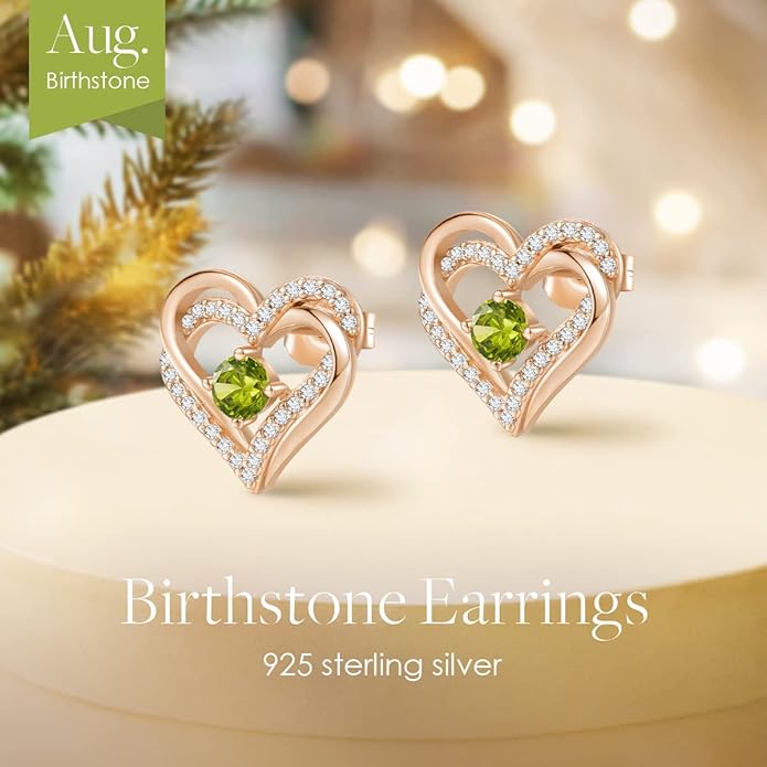 CDE Forever Love Heart Stud Earrings for Women, 925 Sterling Silver Birthstone Heart Stud Earrings Christmas Day Mother's Day Gift Anniversary Birthday Jewelry Gifts for Women Wife Her