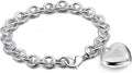 Dankadi Women 925 Sterling Silver Round Cable Wire Link Bracelet Charm Heart-Bell-Square-Circle Pendant Chain Bangle Fine Jewelry Gift For Wife Her