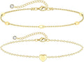 MIDEEO Gold/Silver Ankle Bracelets for Women,14K Gold Anklets for Women Waterproof Cuban Link Heart Beads Herringbone Rhinestone Anklets Set Layered Anklet Bracelets for Women Gold Jewelry Gift