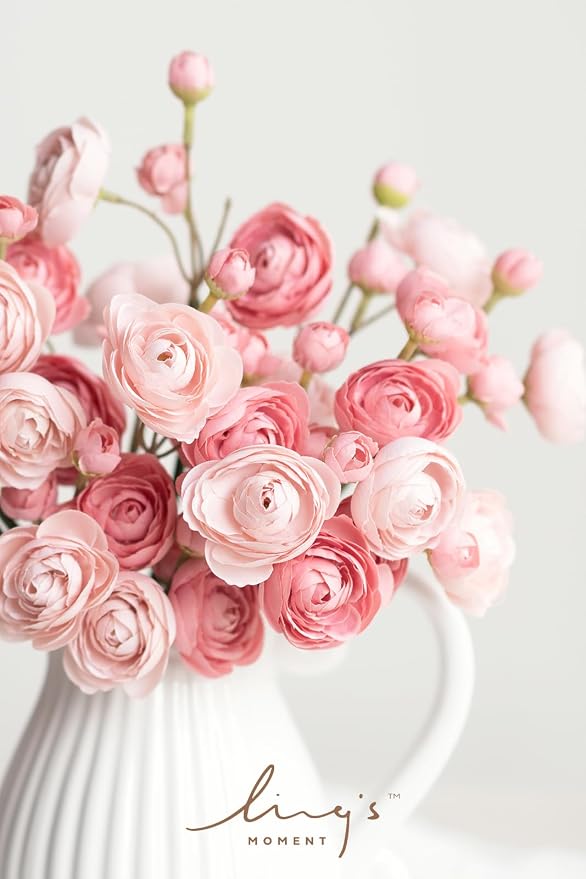 Ling's moment Fake Flower Artificial Flower Faux Silk Ranunculus Dusty Rose | - Image 3
