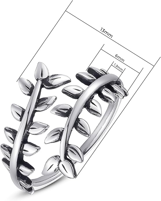 Adjustable Leaf Ring Silver Adjustable Rings for Women & Men Vintage Thumb Ring with Branch Leaves Vine Wrap Open Rings Statement Jewelry Gifts Unisex Size 5-9