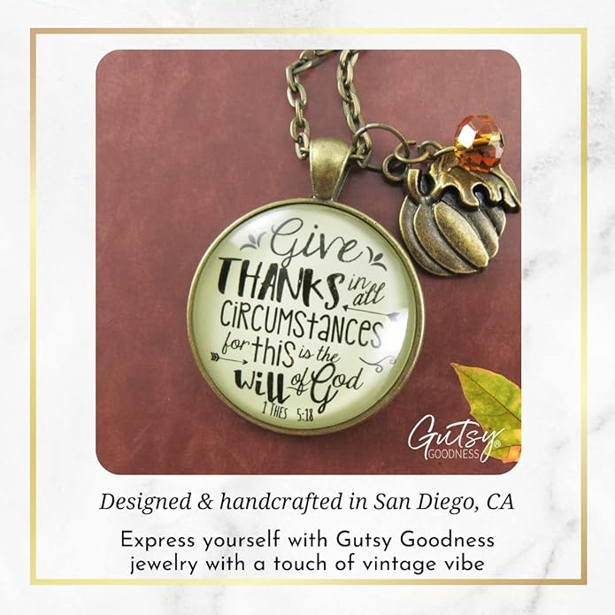 Gutsy Goodness Autumn Necklaces Fall October Theme Pumpkin Spice Halloween Thanksgiving Themed Pendant Message Jewelry