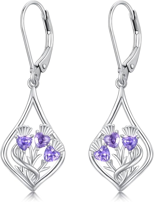 VONALA Flower Earrings for Women 925 Sterling Silver Rose/Lotus/Scottish Thistle/Tulip/Lilac/Mushroom/Pineapple Dangle Drop Earrings Flower Jewelry Gifts for Women Girls Birthday Gifts