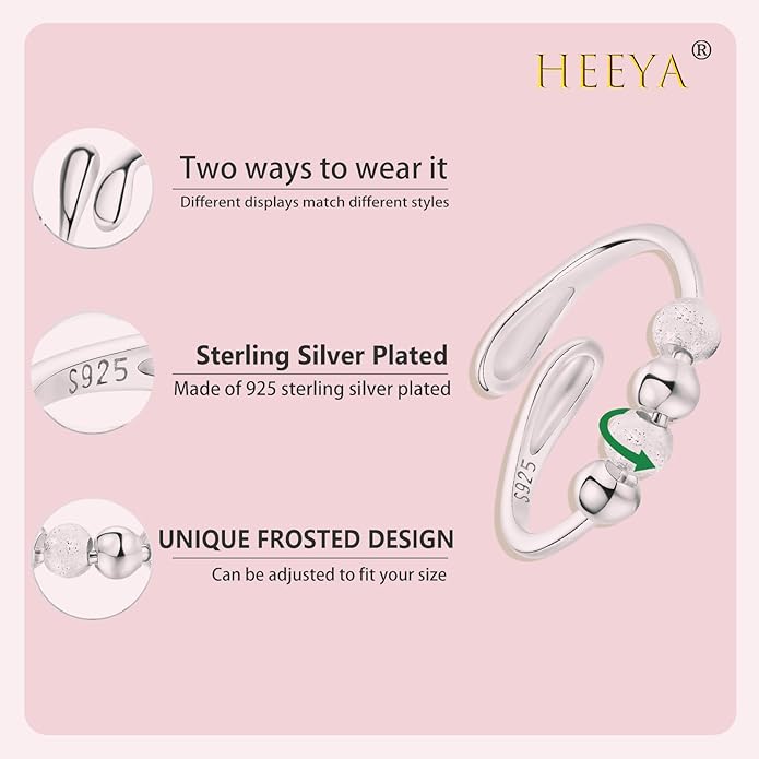 HEEYA Anxiety Rings for Women,Sterling Silver Rings to my Daughter,Adjustable Stress Spinner Ring with Beads,Anxiety Fidget Ring for Women,Thumb Jewelry for Birthday,Christmas with Gift Card