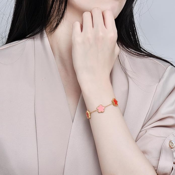 18K Gold-Plated Four Leaf Clover Bracelet for Women,Adjustable lucky Bracelet Set Jewelry Gift-Hypoallergenic Charm for Birthdays, Wellness & Daily Wear