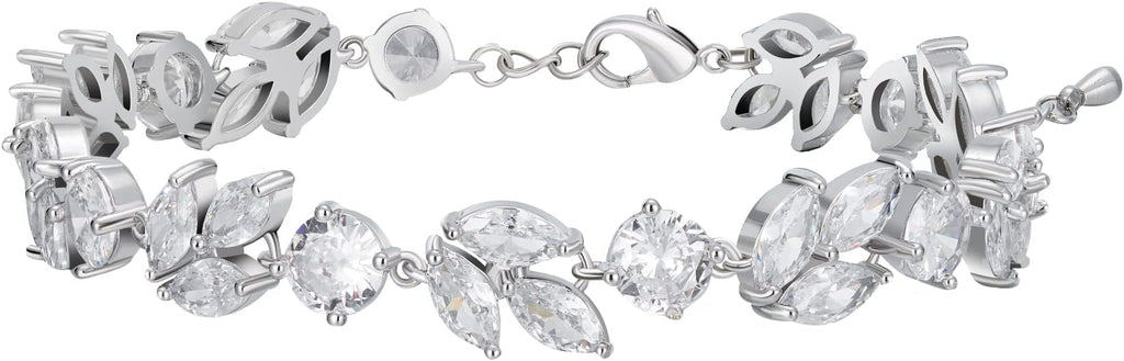 SWEETV Cubic Zirconia Wedding Bridal Bracelet for Brides,Bridesmaids, Silver Crystal Elegant Tennis Bracelet for Women Prom Jewelry Gifts