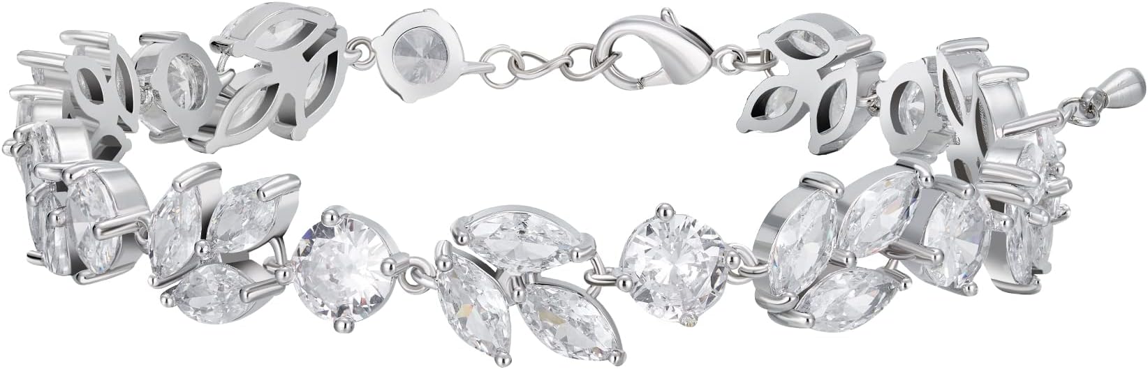 SWEETV Cubic Zirconia Wedding Bridal Bracelet for Brides,Bridesmaids, Silver Crystal Elegant Tennis Bracelet for Women Prom Jewelry Gifts