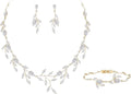 EVER FAITH Wedding Jewelry for Bride Women Bridesmaid, Sparkly Cubic Zirconia Pear-Shaped Birthstone Leaf Necklace Earrings Set for Prom