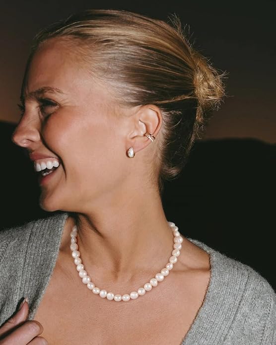 Natural Freshwater Baroque Pearl Necklace 14K Gold Plated Dainty Choker Necklace for Women Girls Snake Chain/Cuban Link/Paperclip/Ball Beaded Chain/Tennis Chain Fashion Jewelry for Gift