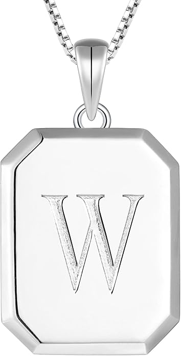 YL Initial Necklace 925 Sterling Silver Square/Round/Heart Letter Pendant A-Z Alphabet Polished Jewelry for Women