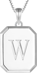 YL Initial Necklace 925 Sterling Silver Square/Round/Heart Letter Pendant A-Z Alphabet Polished Jewelry for Women