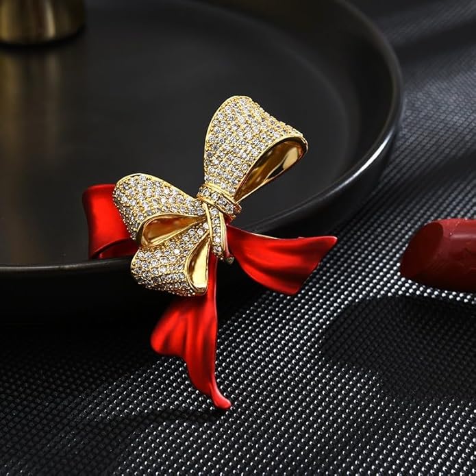 Bow Knot Pin Rhinestone Crystal Pearl Brooch 18k Gold Plated Lapel Pin Birthday Jewelry Gift for Women Men