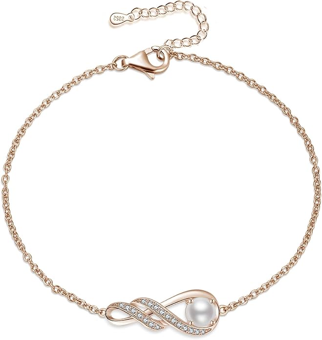 Birthstone Bracelets for Women 925 Sterling Silver Created Gemstone Bracelet Infinity Pendant Jewelry for Her, 6.7"+1.2"