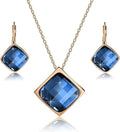 EVEVIC Square Austrian Crystal Necklace Earrings for Women Fashion 18K Gold Plated Hypoallergenic Jewelry Set
