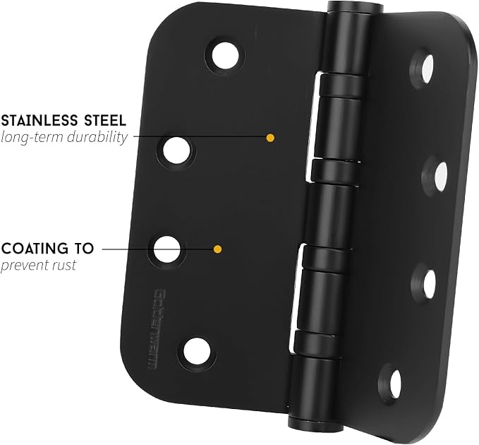 goldenwarm 6 Pack 4'' Black Ball Bearing Door Hinges – Heavy Duty Stainless - Image 3