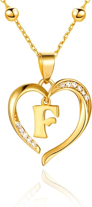 Cicy Bell Womens Heart Initial Necklace for Women 18k Gold Plated Shell Personalized Letter Pendant Necklace 17.7'' with 2'' Extender