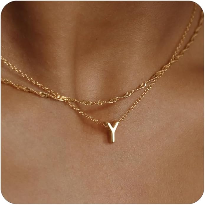 Initial Necklaces for Women, Trendy 14K Gold Plated Layered Necklace Dainty A-Z Letter Custom Name Personalized Choker Necklaces Non Tarnish Fashion Accessories Gold Jewelry Birthday Gifts for Her