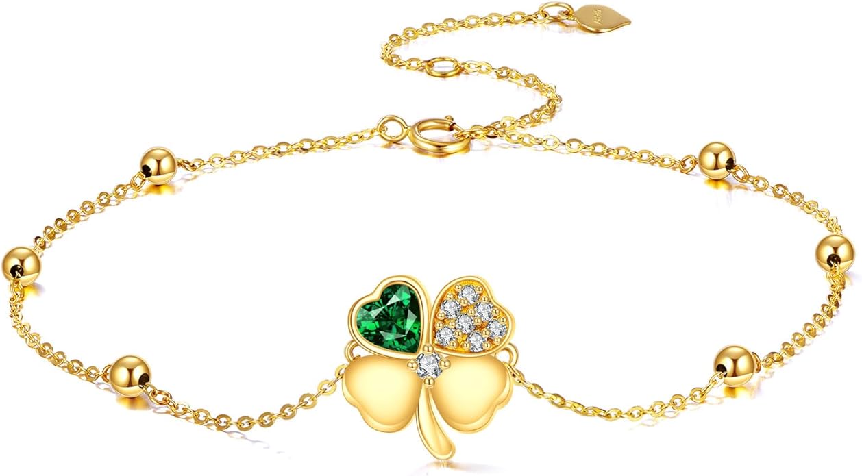 KECHO 14k Yellow Gold Butterfly/Dragonfly/Frog/Sunflower/Daisy/Tree of life/Moon/Clover Bracelet Anklet for Women