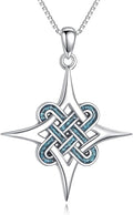 Genuine Turquoise Celtic Knot Necklace,925 Sterling Silver Native American Boho Western Pendant Real Gemstone Jewelry Birthdays Gift for Women Celtic Lover