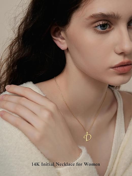 14k Gold Initial Necklace for Women, Solid Gold Moissanite Letter Pendant Necklaces Jewelry for Her Birthday Valentines Day Gifts for Mom Wife Christmas Gifts for Girlfriend Sister