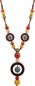 MINACHI Boho Hippie Colorful Ceramic Beads Strand O Ring Circle Charm Long Y Necklace, Vintage Bohemian Statement Jewelry Gift for Women