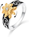 Alphm Sunflower Fidget Ring S925 Sterling Silver Spinner Ring Anxiety Stress Relieving Rotatable Valentine's Day Birthday Jewelry Gift for Women Wife Girlfriend