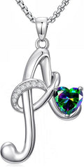 Valentines Day Gifts for Women Alphabet A to Z Initial Birthstone Pendant Necklaces for Women - 18k White Gold Plated Personalized Name Jewelry Valentine Mothers Day Birthday Gifts for Women Her Girlfriend